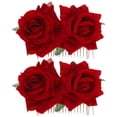 thumbnail image 1 of 2 piezas de cabello nupcial clips de moño tela rosa flor para la flor peinado para el cabello de boda herramienta, 1 of 4