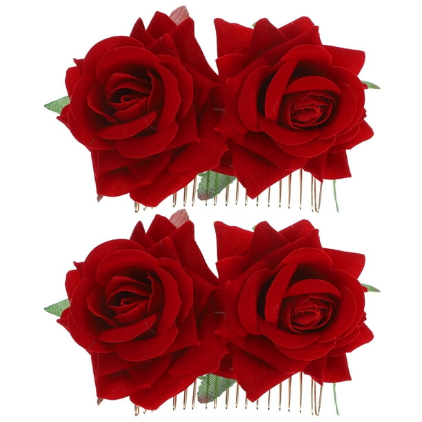 2 piezas de cabello nupcial clips de moño tela rosa flor para la flor peinado para el cabello de boda herramienta