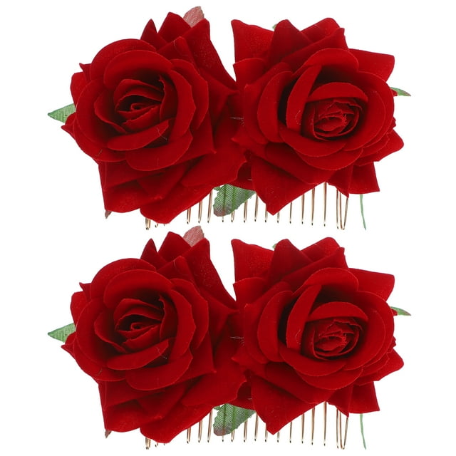 2 piezas de cabello nupcial clips de moño tela rosa flor para la flor peinado para el cabello de boda herramienta