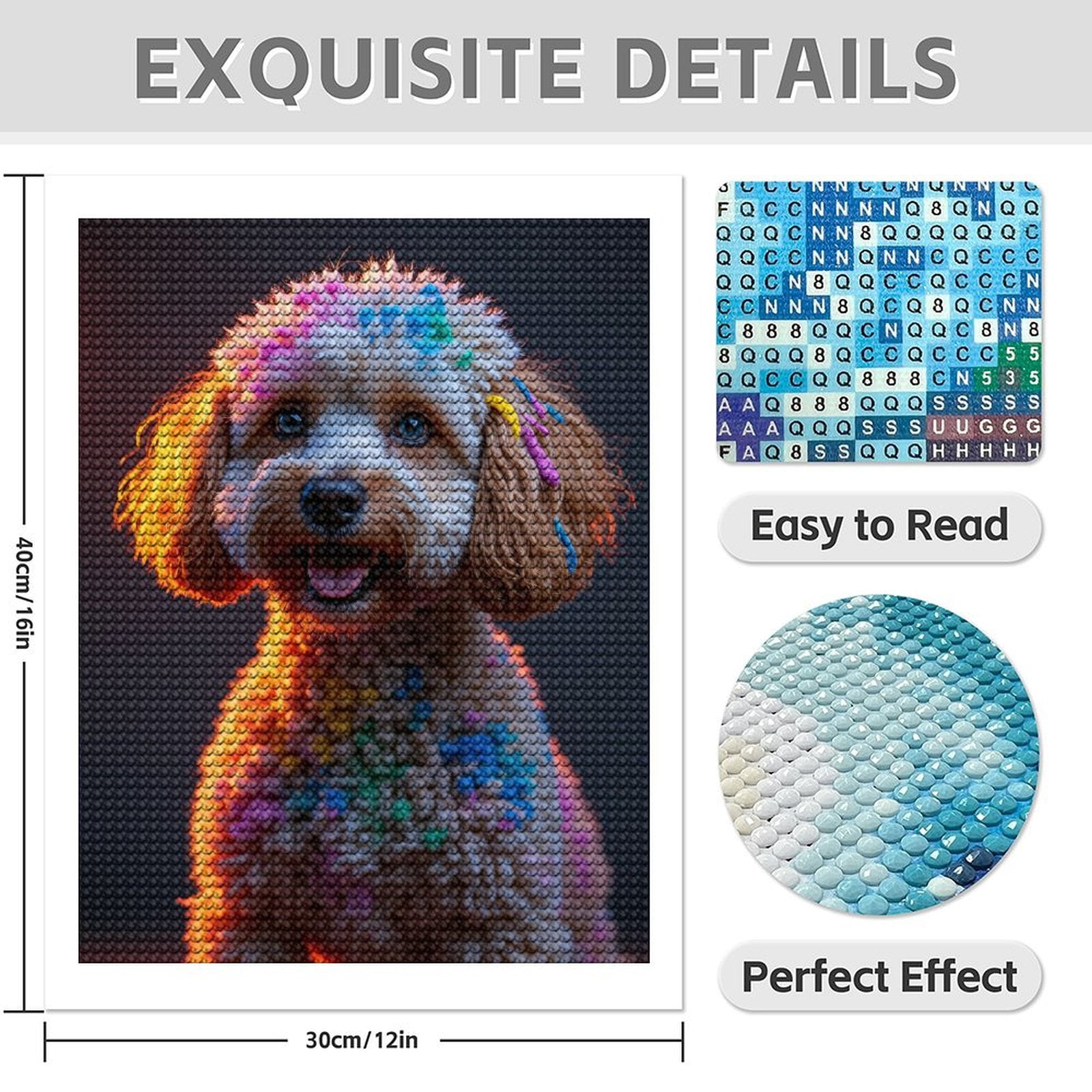 Diamond Art Kit for Adults, Colorful Poodle Portrait Vibrant Mood Diamond Painting for Adults Beginners, 5D DIY Diamond Art Painting Kits, Colorful Diamond Painting Craft for Home Decor 12x16