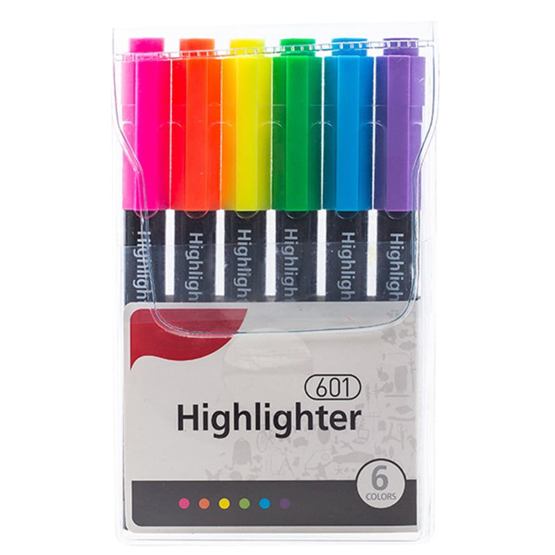 1X CHISEL TIP Pack of 6 Premium Quality Fluorescent Highlighte Pens Neon Colours 