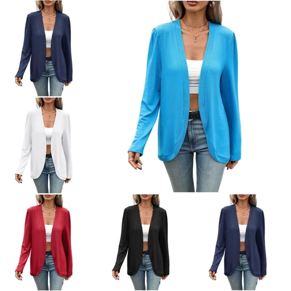 FAHUOMU Women Lightweight Cardigan Long Sleeve Open Front Loose Fit Tops Curved Hem Casual Fall Outwear