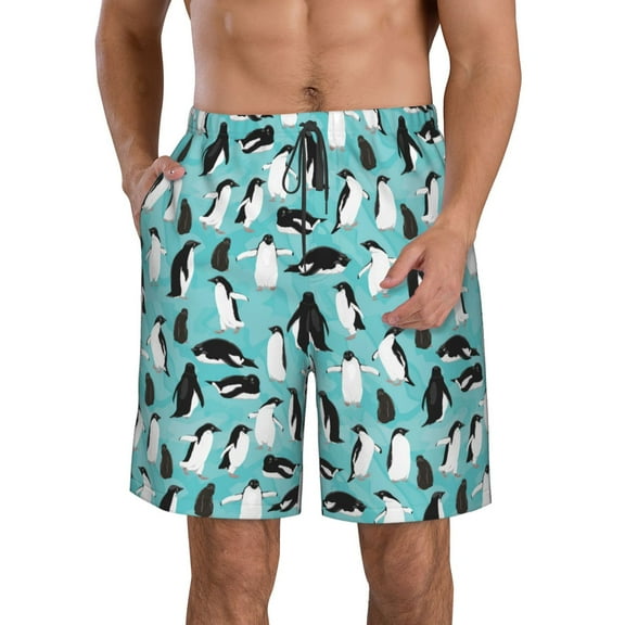 Logiee Penguins Print Mens Swim Trunks Quick Dry Board Shorts,Breathable Hawaii Beach Shorts Swimwear Bathing Suits-Small
