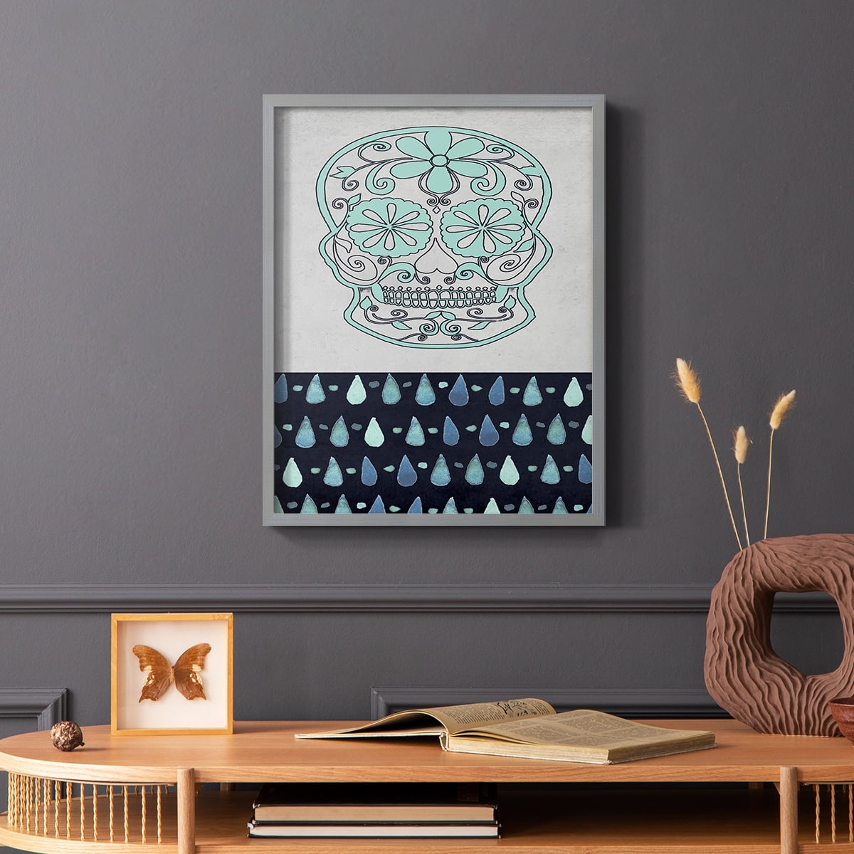 Day of the Dead Collection B Framed Print in Gray Solid Wood Framed Print No Nail Hanging