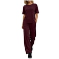thumbnail image 2 of VBVC Women's 2 Piece Baggy Sweatsuit Sets,Crew Neck T-Shirt and Straight-Leg Pants For Women,Ladies Summer Short Sleeve Lounge Sets with Pockets,Wine,S-2XL, 2 of 9