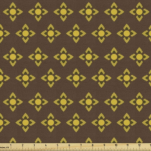 Ambesonne 58" 100% Polyester Flower Petals Craft Fabric By the Yard, Earth Yellow and Brown