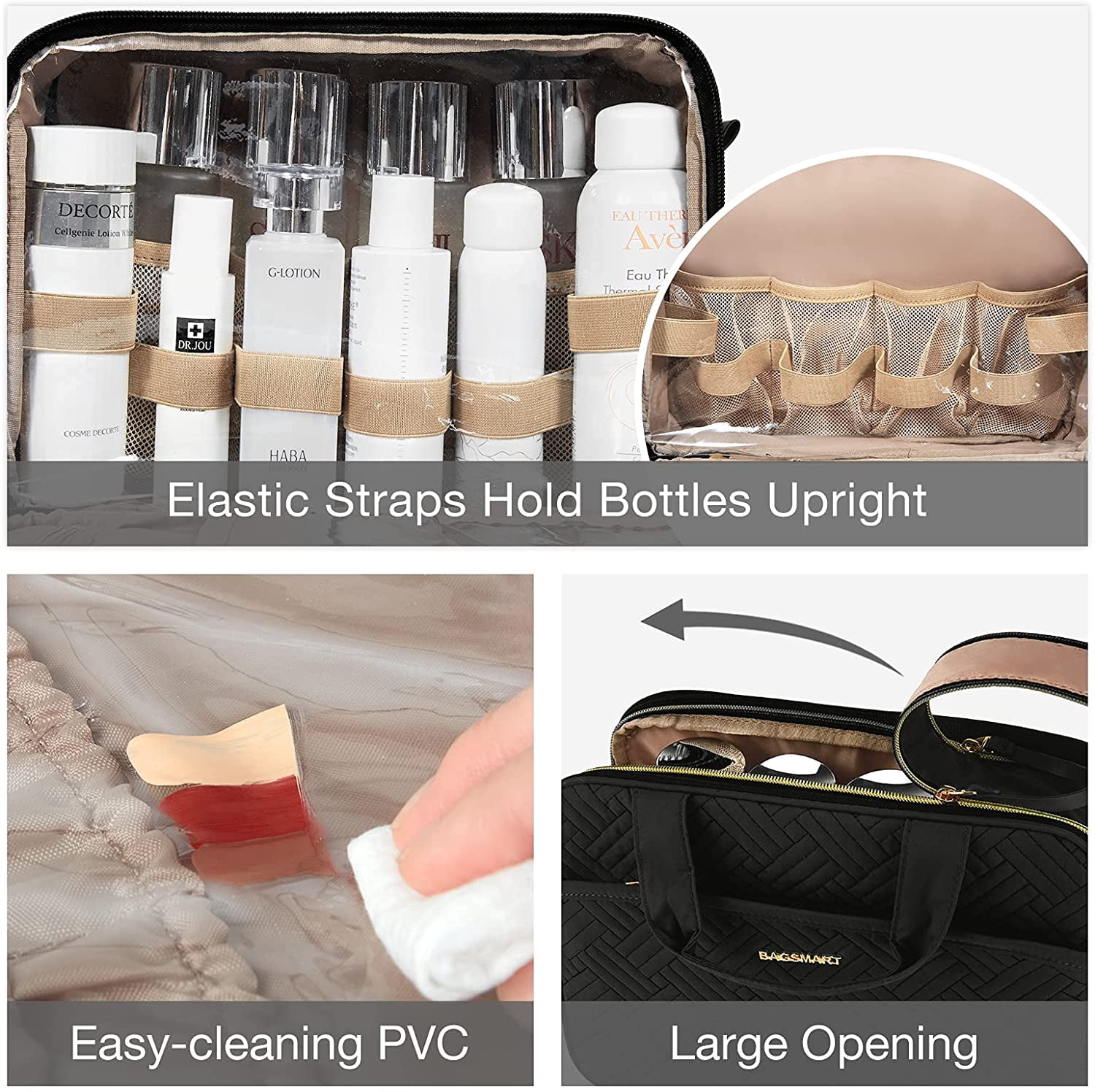 Large Toiletry Bag, Travel Makeup Organizer, Water-resistant Makeup Cosmetic Bag Door Room Essentials Travel Bag for Accessories, Shampoo, Full Sized Container, Toiletries (Black, Large)