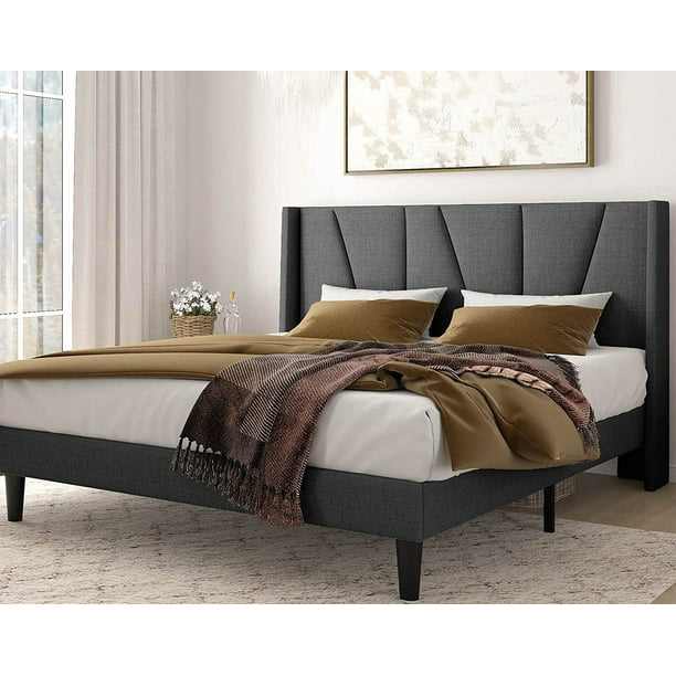Amolife Queen Size Upholstered Platform Bed Frame with Wingback