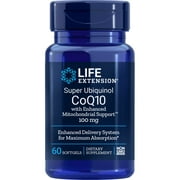 Life Extension Super Ubiquinol Coq10 With Enhanced Mitochondrial Support, Shilajit, Potent Heart Health & Cellular Energy Production Ultra-absorbable, Gluten-No, Non-GMO, 100mg, 60 Softgels