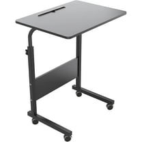 SogesPower C-Shaped Side End Table with Wheels, Mobile Office Desk, 23.6" - Black