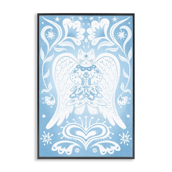 Stupell Industries Bohemian Symmetrical Patterned Angel Cat Black Framed Giclee Art, 12 x 18, by Hannah Moren