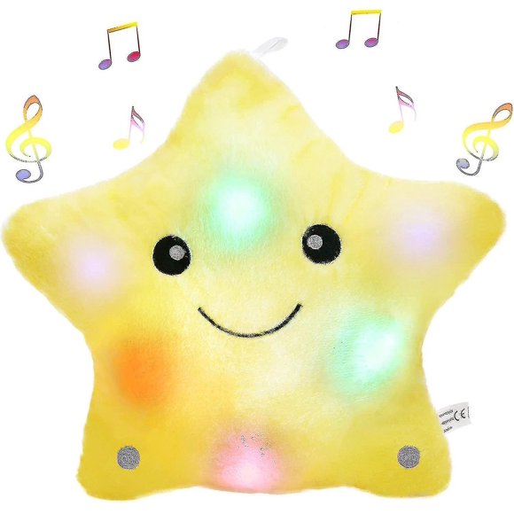 Stuffed Animal Toy Musicale à LED Jaune avec Étoiles Scintillantes pour Tout-Petits - Lueur Apaisante - Cadeau Parfait pour Anniversaire et Noël