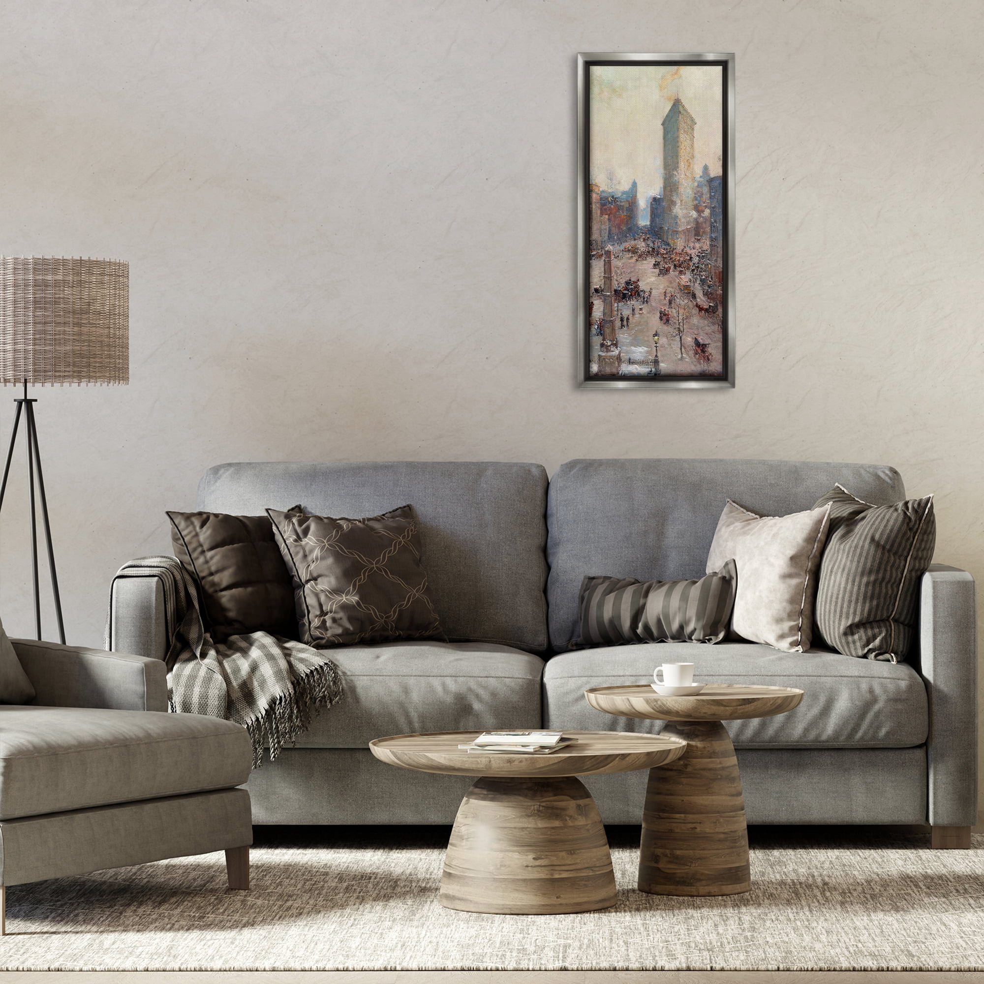Stupell Industries Classic Cooper Cityscape Scenic & Cityscapes Painting Gray Floater Framed Canvas Art Print Wall Art, 14 x 31