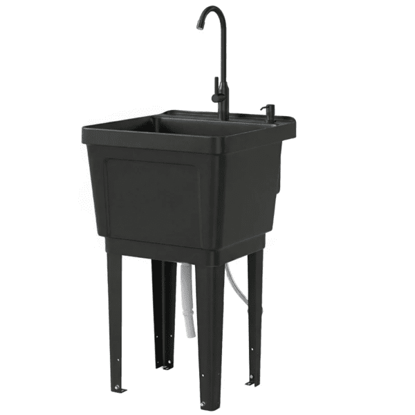 Portable Camping Sink with Faucet & Soap Dispenser External Water Supply Flexible Drain Hose Detachable Legs Outdoor Washing Station for Camping Patio Garage
