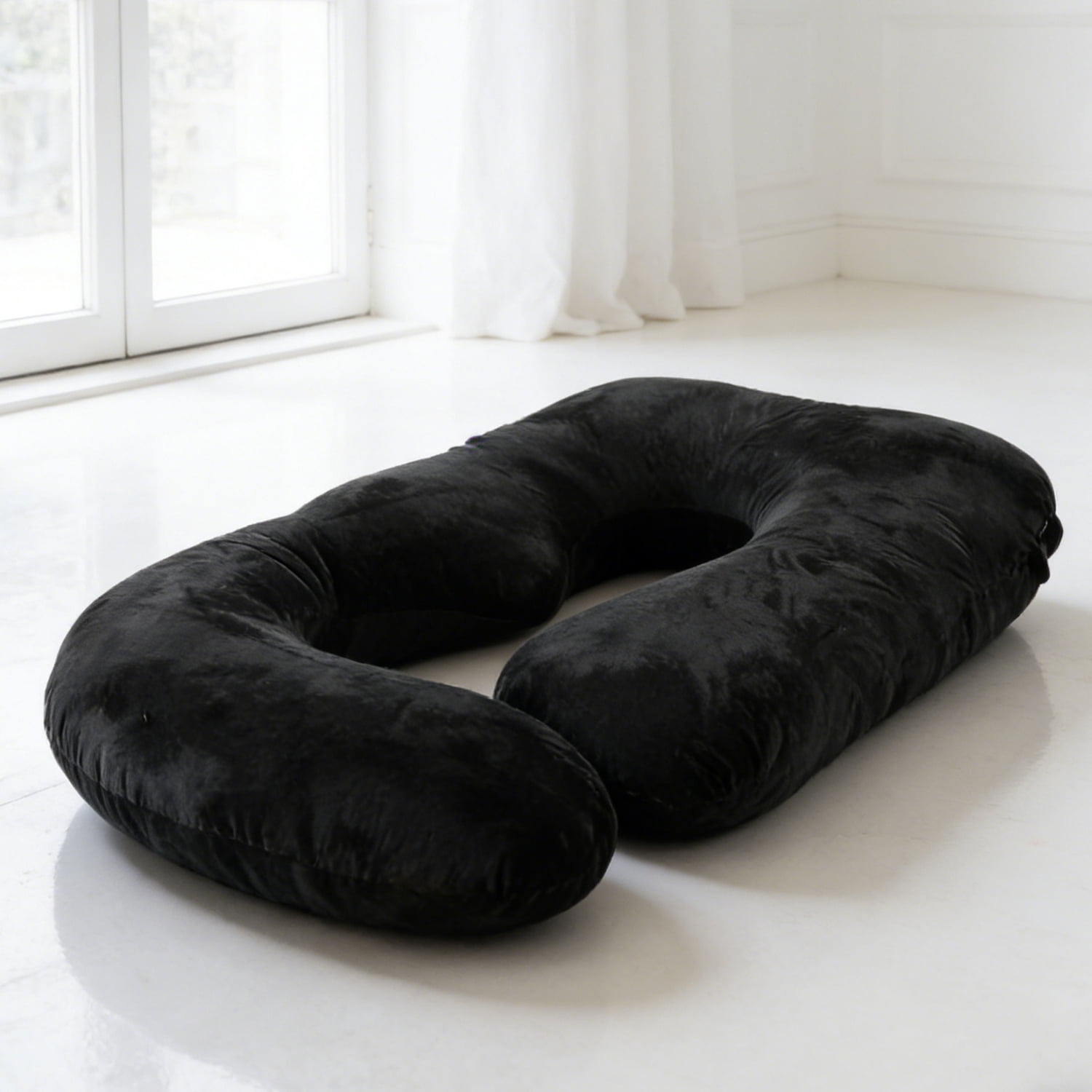 J-Shaped Pregnancy Pillow (65" x 16" x 8") - Full Body Maternity Support Pillow for Back, Hip and Belly Relief, Black