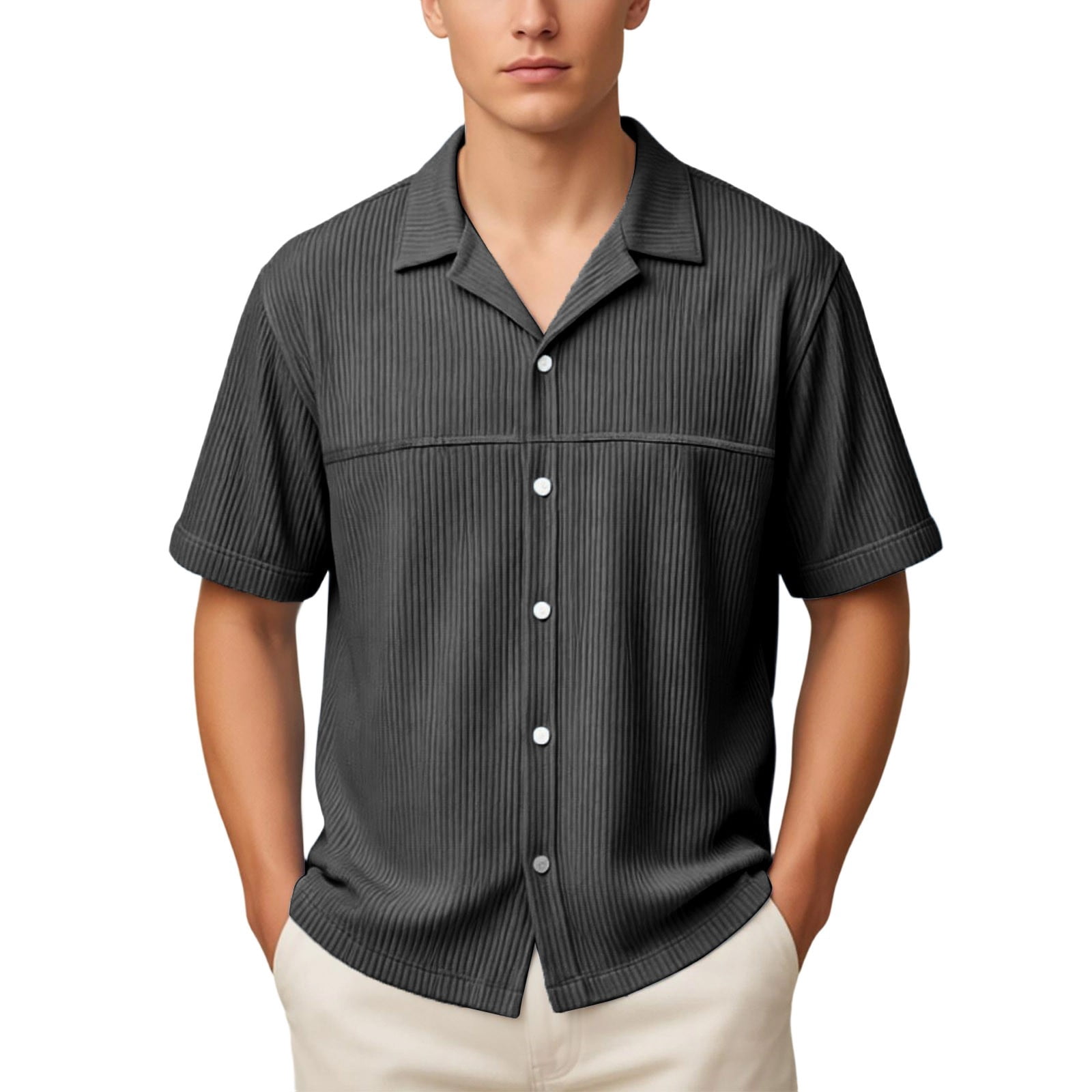 Rhuody T Shirts For Men Adult Referee Shirt V Neck Striped Sweatshirt Short Sleeved Top Simple Clothing Black Xl