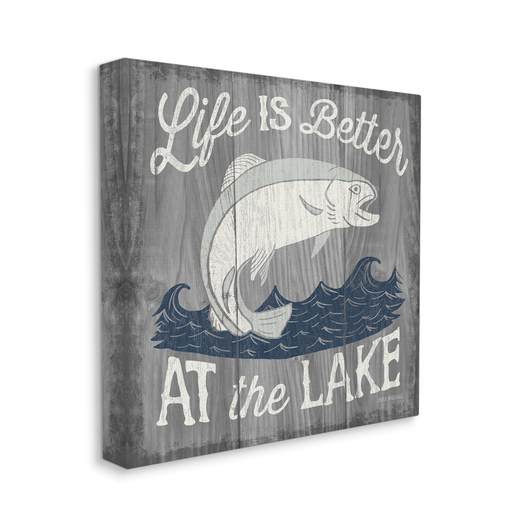 Stupell Industries Life Better at Lake Rustic Animals & Insects Painting Gallery Wrapped Canvas Print Wall Art, 17 x 17