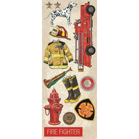 K&Company Firefighter Images Embossed Stickers