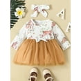 thumbnail image 2 of Wassery Baby Girls Clothes Long Sleeve Round Neck Deer Print Tulle Dress with Headband Set 3 6 9 12 18 Months Infant Fall Outfits, 2 of 8