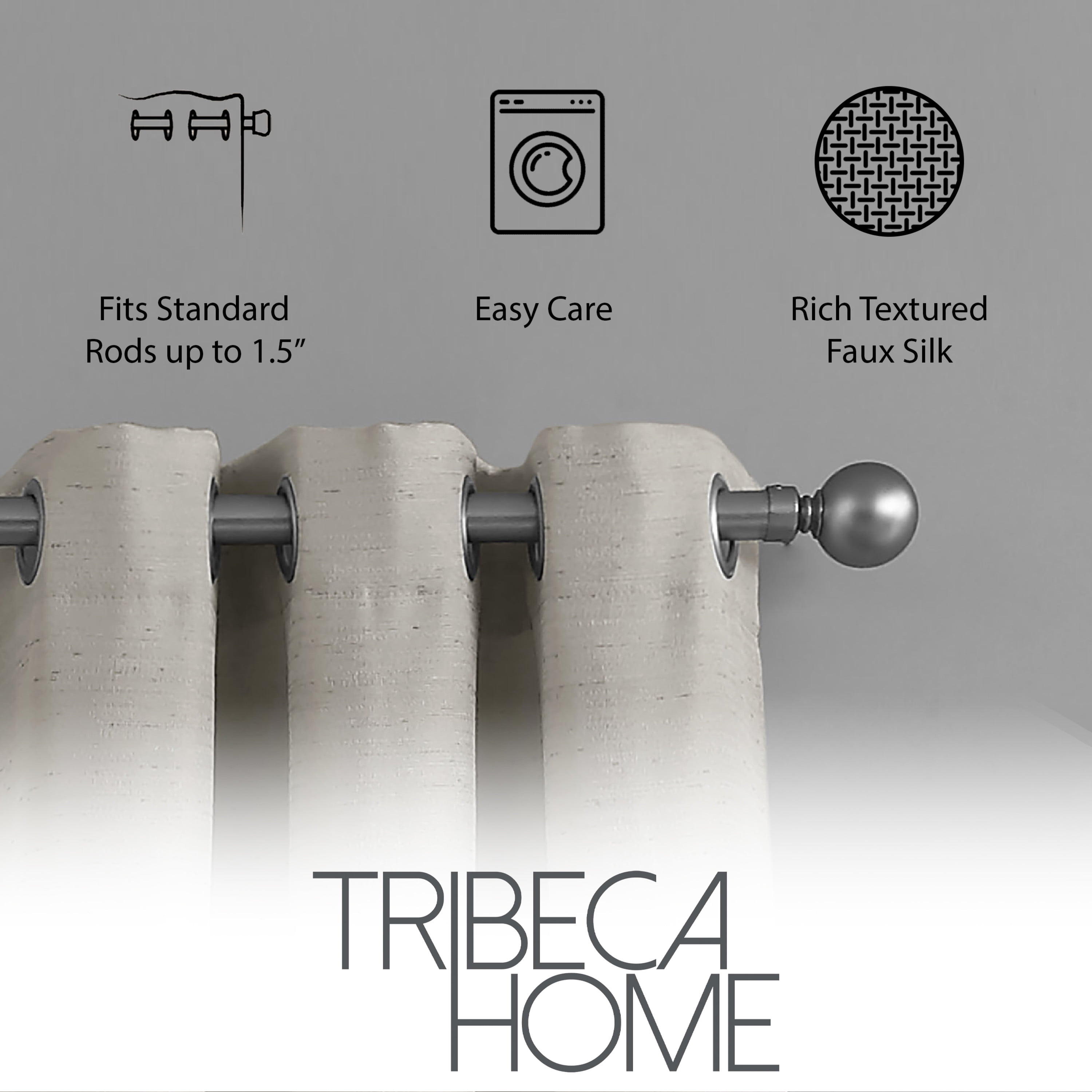 TRIBECCA home Raw Faux Silk Grommet 38 in. x 84 in. Curtain Panel Pair, Light Grey
