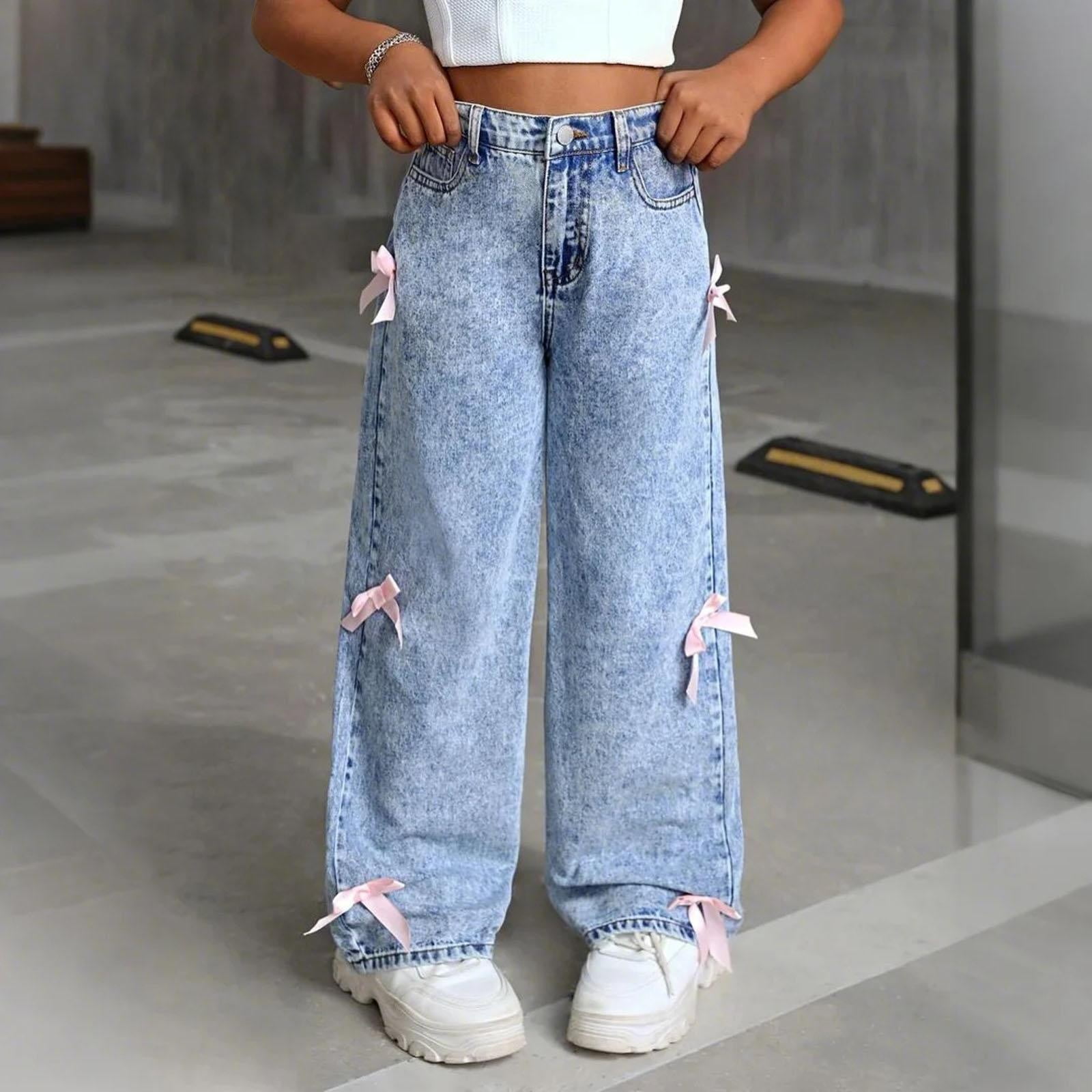 YESIMOLA High Waisted Wide Leg Jeans Girl Jeans Petite Flare Pants High Yoga Pants Warm Baby Clothes Infant Girl Clothes Gifts for Girls 8-10, Blue 12-13 Years