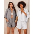 thumbnail image 5 of Ekouaer Waffle Knit Lounge Sets for Women Short Sleeve Pajamas Button Down Pjs Oversized Loungewear Shorts Set, 5 of 5