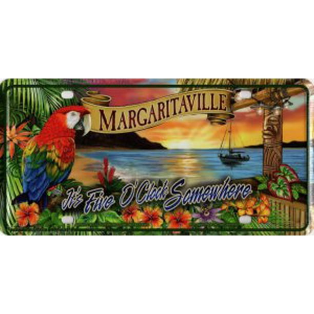 It's Five O'Clock Margaritaville Sunset License Plate