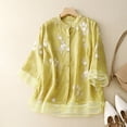 thumbnail image 2 of Womens Shirts Retro Embroidered Patchwork Elegant Spring Summer T Shirts for Women Yellow M, 2 of 7