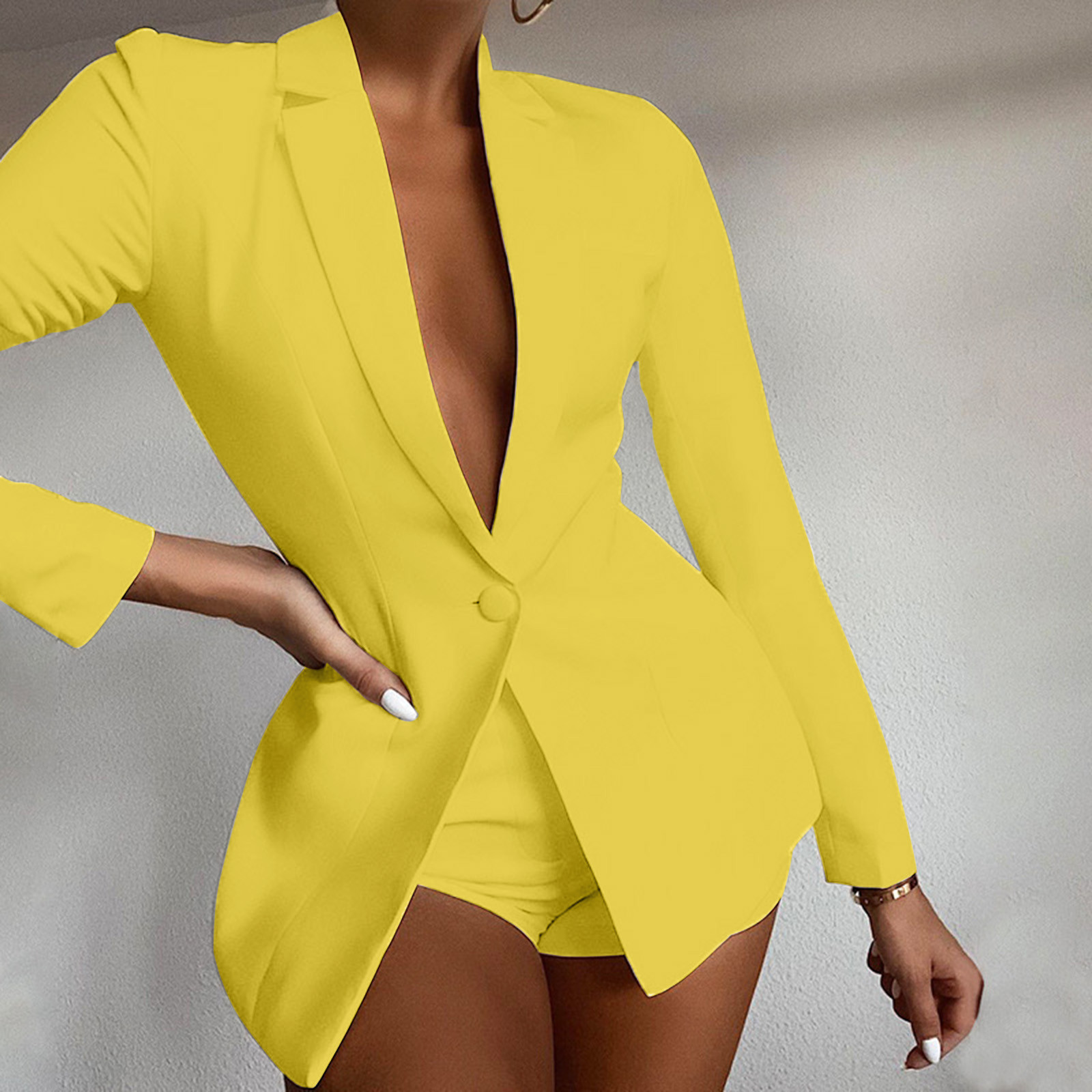 iOPQO blazer jackets for women Women's Casual Light Weight Thin Jacket Slim Coat Long Sleeve Blazer Office Business Coats Jacket Women's Blazers Yellow M - image 2 of 7