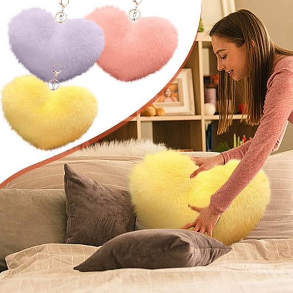 Puffy Heart Shaped Decorative Throw Pillow, Soft Faux Plush Cushion for Kids Bedroom, Living Room Sofa, Multiple Colors and Sizes, Cute Pillow Gift