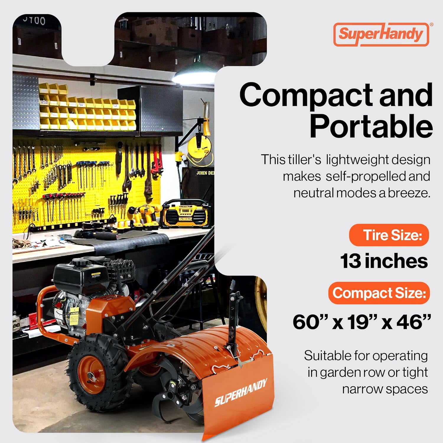 "SuperHandy ROTO 7HP Rear Tine Tiller - Heavy-Duty Garden Soil Cultivator, 16"" Tilling Width, 12"" Depth"