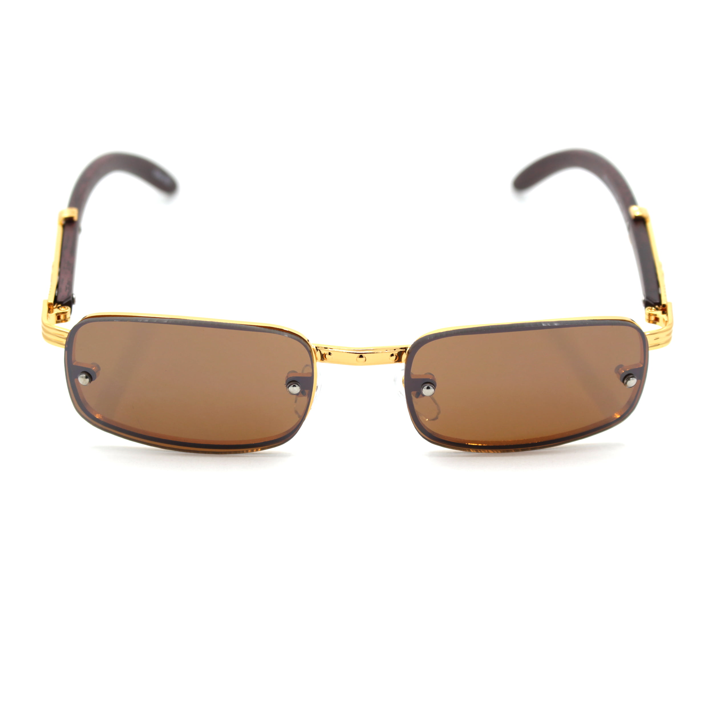 Sa106 Mens Exposed Lens Narrow Rectangular Hustler Og Sunglasses Gold Solid Brown Walmart