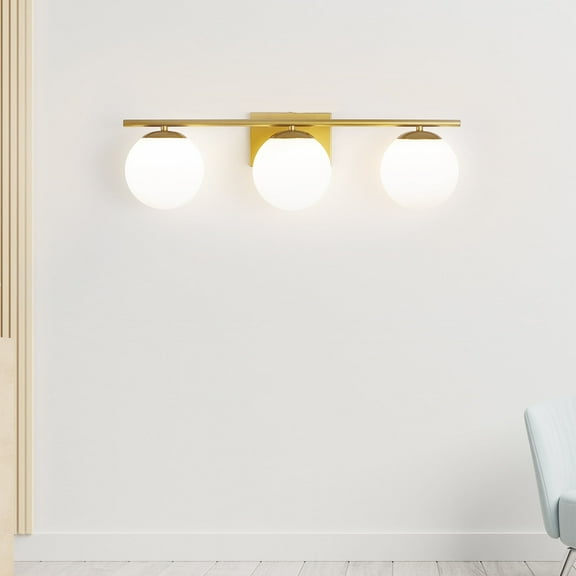 Bathroom Vanity Light Fixtures 3 Lights Gold with Milk White Glass Globe Modern Industrial Bathroom Vanity Light Fixtures Over Mirror