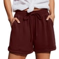thumbnail image 2 of Women's Drawstring Elastic Waist Roll Cuff Bermuda Shorts,Loose Casual Athletic Sweat Shorts with Pockets,Wine,Women's Plus Size XXL, 2 of 9