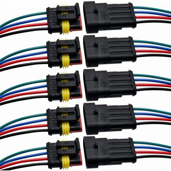 4 Pin Connector Waterproof Connector, Male and Female Way 16 AWG Wire Suitable for car Truck, Boat and Other Wire Connection 5 kit