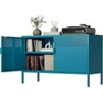 thumbnail image 6 of Blue Metal Storage Cabinet With Doors and Shelf, 2 Door Locker for Home and Office, 2 Tier Low Metal TV Stand, 6 of 6