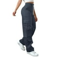 thumbnail image 2 of YDDIAN Cargo Sweatpants for Women Baggy Plus Size High Waisted Loose Fit Fleece Pants Drawstring Wide Leg Summer Basic Sweatpants with Multiple Pockets Navy L, 2 of 4