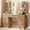 47" Natural Oak, variant on Kromapolis 36" Fluted Vanity Desk with Adjustable LED Lights & Charging Station, 4 Drawers Makeup Table with Tempered Glass Top, 8 Open Shelves, Hair Dryer Holder for Bedroom, White
