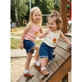 thumbnail image 5 of BemeyourBBs Toddler Baby Girls Summer Clothes Infant Baby Girl Denim Outfit Cute Bee Cake Ice Cream Floral Embroidery Ribbed Tank Vest Tops with Pockets Rolled Jeans Denim Shorts 2Pcs Set, 5 of 9