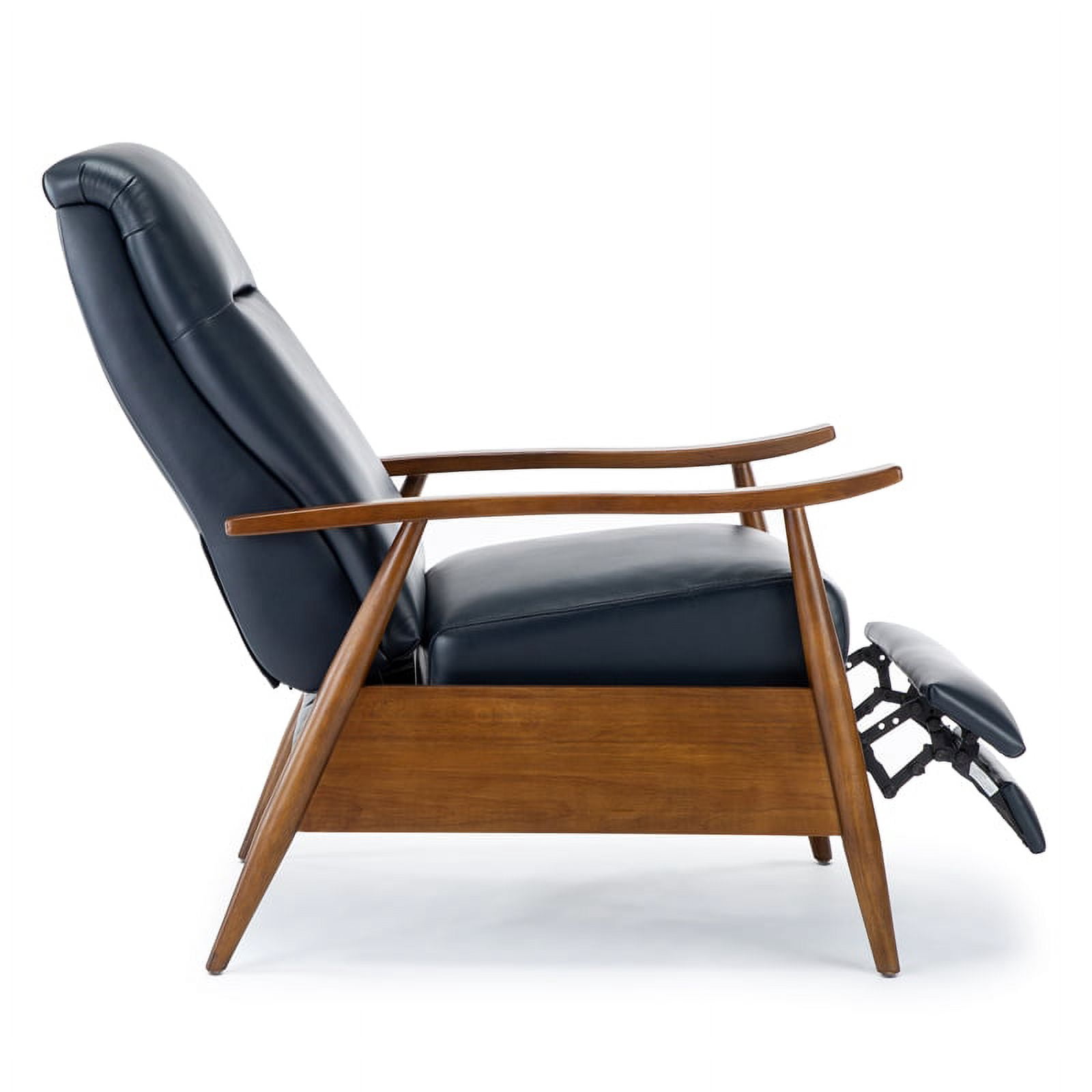 Solaris Midnight Blue Faux Leather Wooden Arm Push Back Recliner Chair