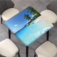 thumbnail image 3 of Ocean Fitted Square Tablecloth, Tropical Sea Wave Plam Trees Waterproof Wipe Clean Polyester Table Cover, Great for Outdoor Home Kitchen/Parties/Holiday Dinner, Fit for 34" x 34"Square Table, Blue, 3 of 6