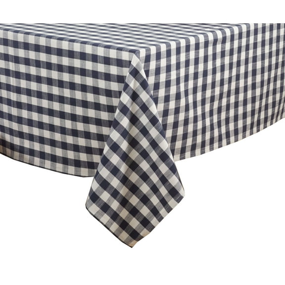Fennco Styles Gingham Plaid Cotton Square Tablecloth 72"x72" (Navy Blue)