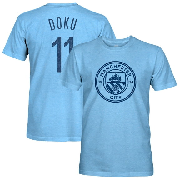 Men's 1863FC Jeremy Doku Sky Blue Manchester City Player Name & Number Twisted Tri-Blend Slub T-Shirt