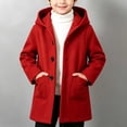thumbnail image 2 of ZACPNCV Boys Hooded Wool Blend Coat Kids Single Breasted Mid-Length Pea Coat with Pockets Classic Fall Winter Warm Outerwear,Red, 2 of 9