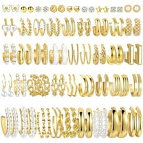 ZC42 Pairs Gold Hoop Earrings Set for Women, Fashion Chunky Pearl Earrings Multipack Twisted Statement Earring Pack, Hypoallergenic Small Big Hoops Earrings for Birthday Party