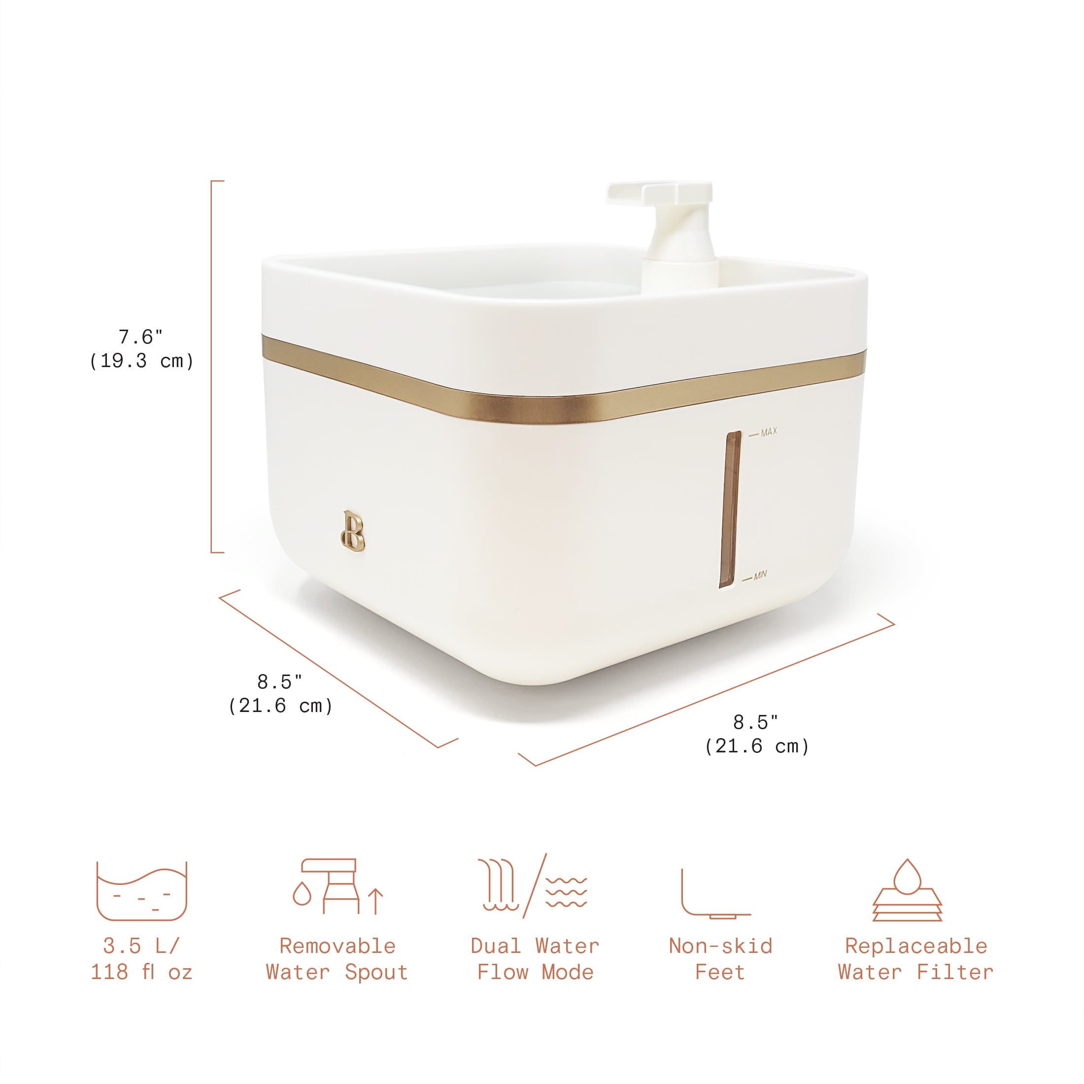 Beautiful Pet Water Fountain with Removable Faucet, 3.8L, White by Drew Barrymore