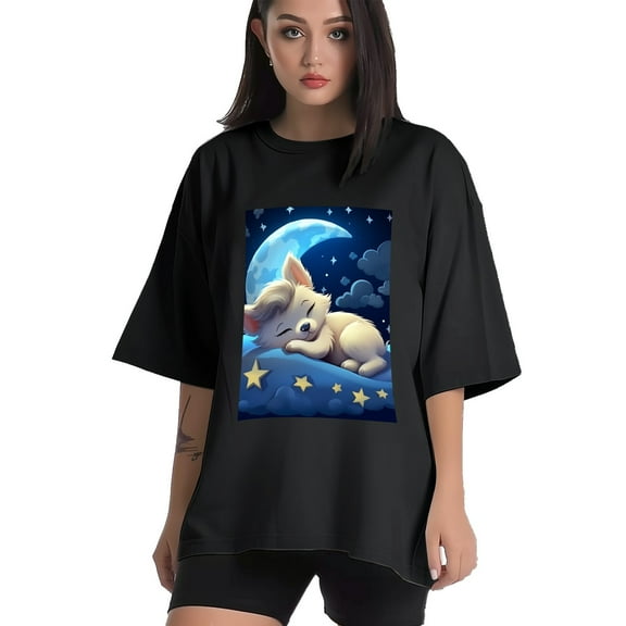 Plus Size Shirt for Women Black Tops for Women Short Sleeves Shirt for Women Cute Puppy T Shirt Crewneck Shirt for Women XS