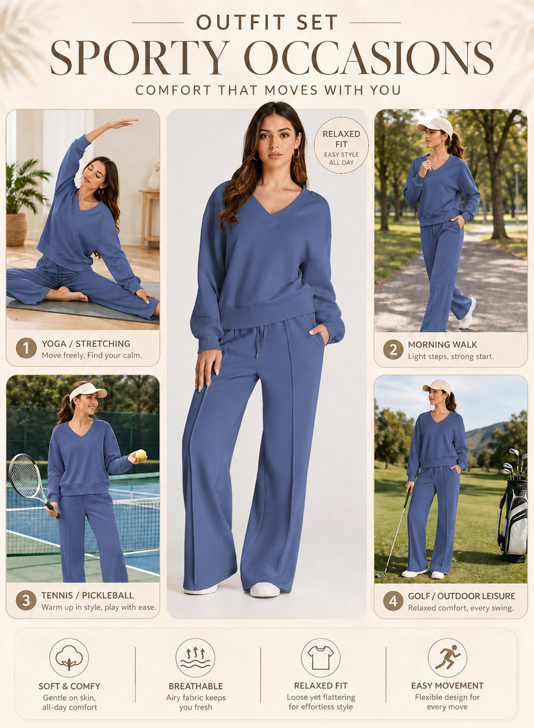 Dokotoo Women's V-Neck Sweatsuit Wide Leg 2-Piece Set photo 5