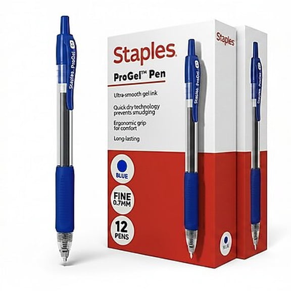 Staples ProGel™ Retractable Gel Pen, Fine Point, 0.7mm, Blue Ink, 2/Pack (ST62096M-2PK-VB)