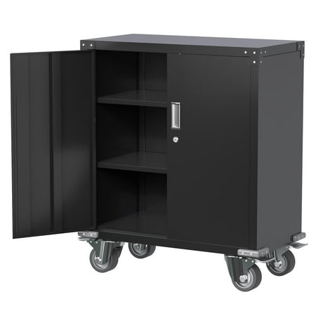 

AOBABO Metal Storage Cabinet with Wheels Lockable Storage Cabinet with 2 Adjustable Shelves Metal Utility Cabinet for Garage 35.4 Inches Assembly Required Black